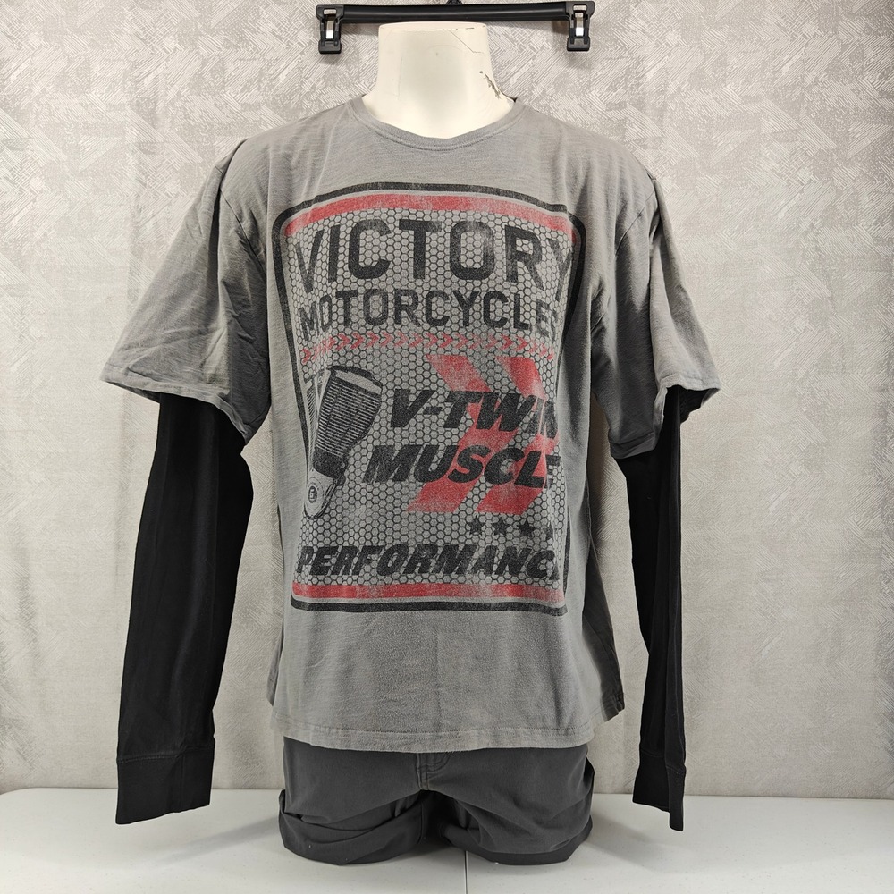 Victory Motorcycles Shirt Mens XL Gray Layered Long Sleeve V-Twin Muscle Biker